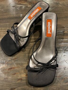 Y2K Unlisted Black Bow Strap Slide Heels